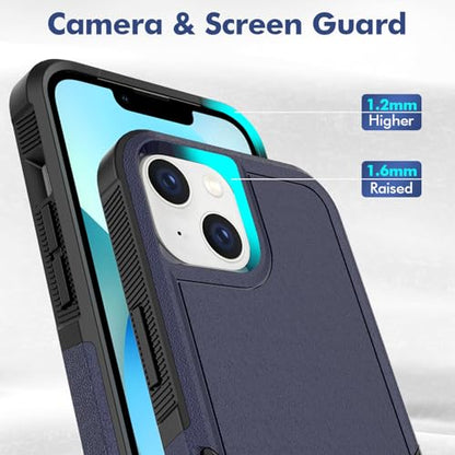 for iPhone 14 / iPhone 13 Case: Dual Layer Protective Heavy Duty Cell Phone Case Shockproof Rugged Bumper Tough with Screen Protector - 16FT Military Grade Drop Tested for iPhone 14 / iPhone 13, Blue - color: Navy Blue (PC) + Black (TPU)