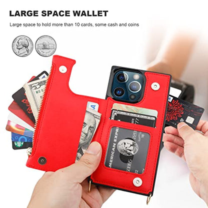 Bocasal Crossbody Wallet Case with Strap for iPhone 13 Pro, Red - color: Red