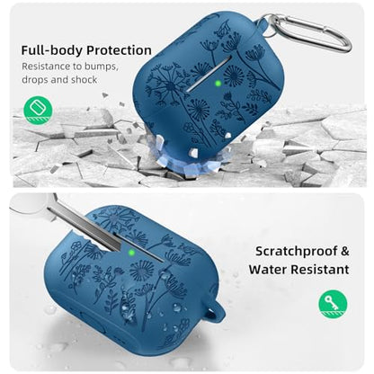 Lerobo for AirPods Pro 3 Case, Flower Engraved Soft Silicone Cover, Blue - color: A-Blue, size: AirPods Pro 3