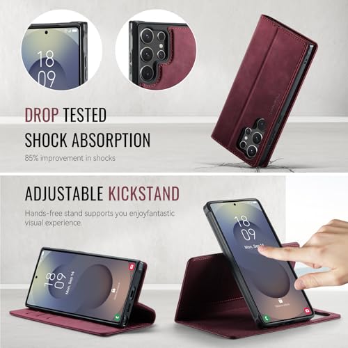 for Samsung Galaxy S25 Ultra 2in1 Detachable Wallet Case, Burgundy | Compatible with Magsafe, Magnetic, RFID Blocking Card Holder, Shockproof, Kickstand, Wireless Charging, PU Leather Flip Cover - color: Retro Burgundy, size: Galaxy S25 Ultra - 6.9"