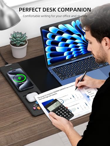 Mouse Pad with 15W Wireless Charging, Removable 8-Digit Solar Calculator - color: Calculator-31.5"x15.8"