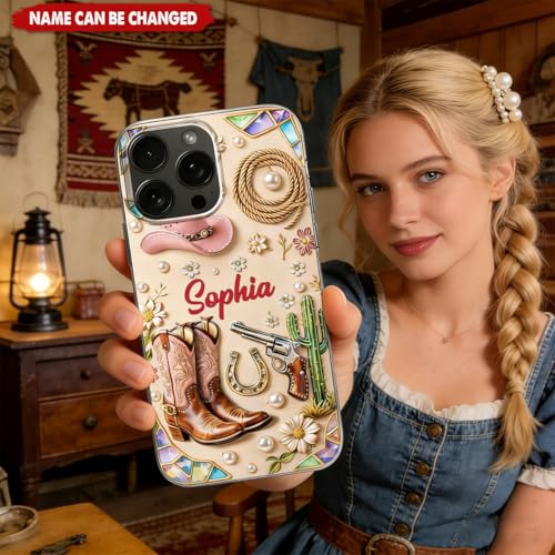 Cowgirl Spirit, Personalized Clear Phone Case, Gift for Cowgirl Lovers Custom Smartphone Protector Unique Western Decor
