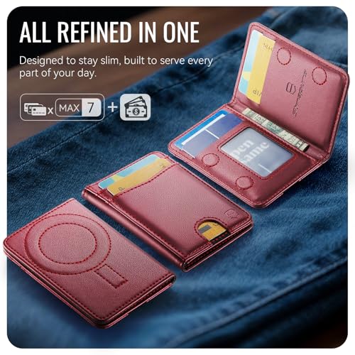 Strapurs Strong Magnetic Wallet Card Holder for MagSafe Phones and Cases, Slim PU Leather Detachable Phone Wallet with 6 Card Slots RFID Blocking for iPhone 17/16/15/14/13/12/Pro/Max/Plus – Wine Red - color: Wine Red