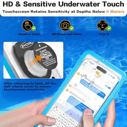 Waterproof Phone Case, Underwater Phone Cases for Snorkeling, IPX8 Diving Case, 360 Full Body Protection for iPhone 16 Pro Max/15/14/Galaxy S24, Up to 6.9 Inch, Beach Cruise Essentials (Blue) - color: Blue