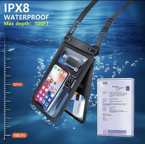 Industrial Field Cases Waterproof Phone Pouch, All Gray/Grey Pouch Cell Phone Floating Pouch with Carrying Strap (Double 7.5) - size: Double 7.5