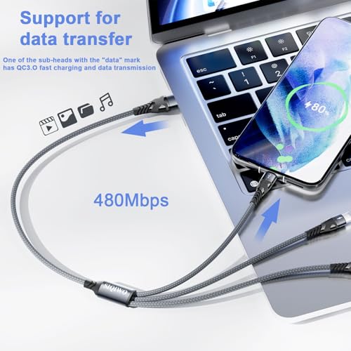 SIQIWO USB C Splitter Multi Charger Cable, QC 3.0 Fast Charging [4Ft/2Pack]