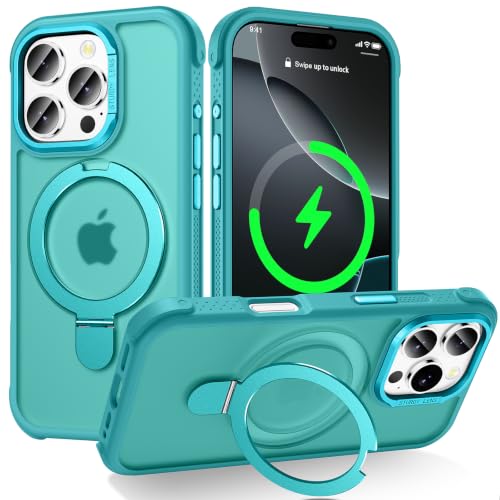 Designed for iPhone 16 Pro Case with Magnetic Stand, Darkcyan | Certified Drop Protection, Great Grip Feeling, Matte Translucent Back Slim Shockproof Phone Cover - color: Darkcyan, size: Iphone 16 Pro