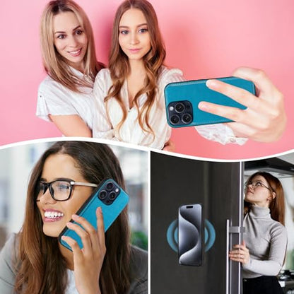 Asuwish Phone Case for iPhone 15 Pro 6.1 inch Zipper Wallet Magnetic Detachable Cell Cover with Tempered Glass Screen Protector Crossbody Strap Flower Credit Card Holder i Phone15 i15 15Pro Women Blue - color: Blue