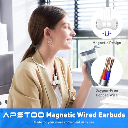 USB C Headphones Magnetic Wired Earbuds with Mic Volume Control 4ft White - color: White