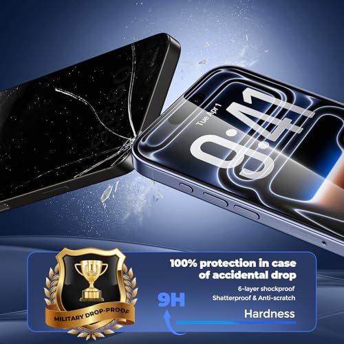UNBREAKcable Privacy Screen Protector for iPhone 17 Pro, Full Coverage Shatterproof Tempered Glass [True 28°Anti Spy] [9H Hardness] [Easy Installation Frame] 2-Pack Private Screen for iPhone 17 Pro - size: iPhone 17 Pro