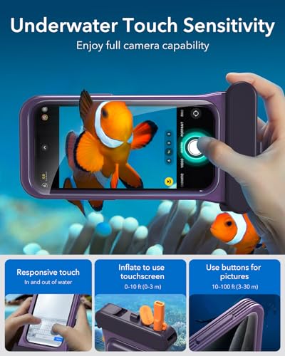 ESR Waterproof Phone Pouch for iPhone 13 Pro / 14 Pro / 15 Pro, Purple | Underwater Touch Sensitivity, IPX8 Floating Waterproof Cellphone Case with Lanyard, Dry Bag for Snorkeling - color: Purple