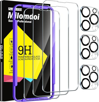 Milomdoi Screen Protector for iPhone 13 Pro,Tempered Glass | 3+3 Pack, 9H+ Hardness, Camera Lens Protector, Military Grade Shatterproof, Easy Installation, No Bubbles, Case Friendly - size: iPhone 13 Pro Max-6.7 Inch