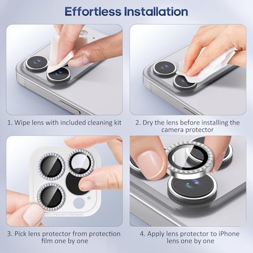 iPhone 17 Pro/17 Pro Max Camera Lens Protector Bling Diamond, Silver - color: Silver, size: 17 Pro/Max