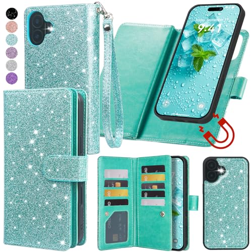 Varikke for iPhone 17 Glitter Case Wallet Magnetic Detachable, Mint Green - color: (Standard) Mint, size: iPhone 17 6.3"