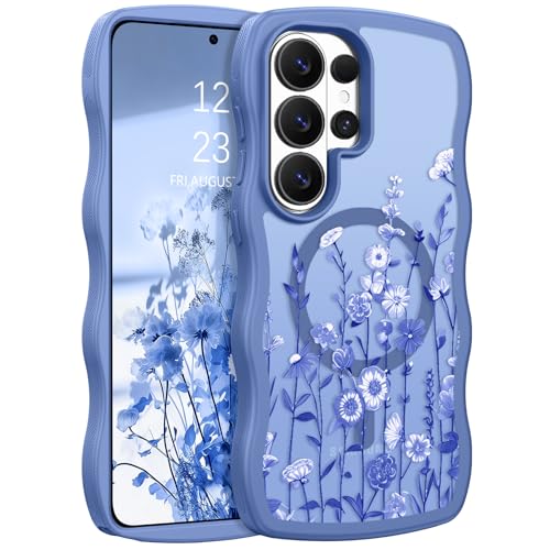 GUAGUA for Samsung Galaxy S26 Ultra Case, Magnetic Cases Cute Flower Pattern Wavy Edge Full Camera Protection Anti-Slip Women Girls Boys Slim Protective Phone Case for Galaxy S26 Ultra, Sky Blue - color: Sky Blue, size: for Samsung S26 Ultra