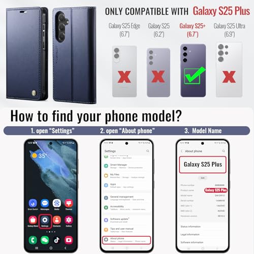 for Samsung Galaxy S25 Plus 2in1 Detachable Wallet Case, Deep Blue | Compatible with Magsafe, Magnetic, RFID Blocking Card Holder, Shockproof, Kickstand, Wireless Charging, PU Leather Flip Cover - color: Deep Blue, size: Galaxy S25 Plus - 6.7"