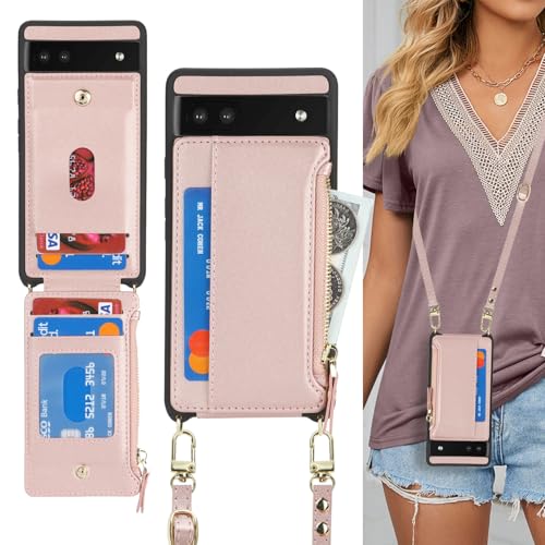 Cavor Compatible with Google Pixel 6a Case Wallet, Rose Gold - color: Rose gold, size: Google Pixel 6a