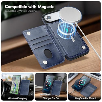 SkyEagle Compatible with MagSafe iPhone 17 Air Case Wallet,Blue | Magnetic Clasp,RFID Blocking,PU Leather,Flip Folio Shockproof Phone Cover,with Credit Card Slots & Kickstand for Men & Women - color: Blue, size: iPhone 17 Air - 6.5"