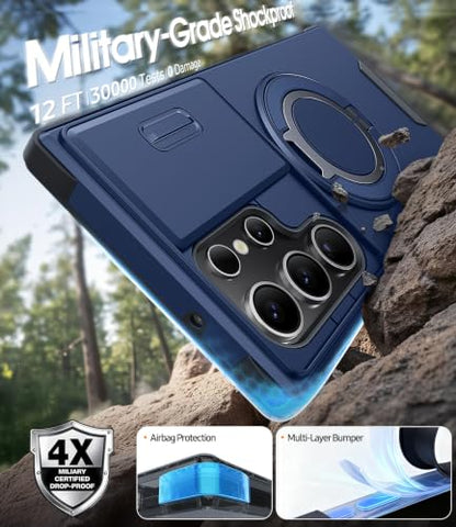 JAME for Samsung Galaxy S22 Ultra Case with Ring Stand Slide & Camera Cover - color: Blue, size: Galaxy S22 Ultra