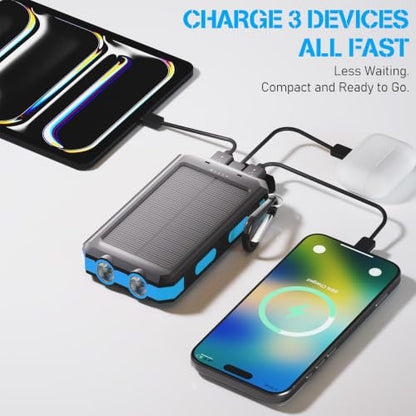 Solar Power Bank 38800mAh Portable Charger for iPhone18/17/16, Samsung - color: Sky Blue