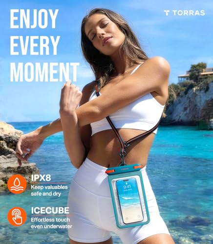 TORRAS IPX8 Waterproof Phone Pouch Floating, Dry Bag, Glacier Sprint | Underwater Touch Screen, Waterproof Phone Case, Fits All Phones, Lanyard, Snorkeling, Diving, Beach, Cruise, Travel - color: 1 Pack-Glacier Sprint