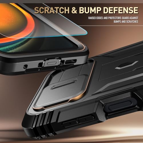 Poetic Revolution Case Compatible with Galaxy XCover7 Pro 5G, [Slide Camera Cover], [20FT Mil-Grade Drop Tested], Full-Body Military Grade Rugged Dual-Layer Shockproof Cover with Kickstand, Black - size: Galaxy XCover7 Pro