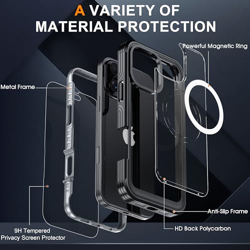 Magnetic Privacy Screen Case for iPhone 16 Pro with Full Body Protection - color: Pink, size: iPhone 16 Pro