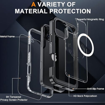 Magnetic Privacy Screen Case for iPhone 16 Pro with Full Body Protection - color: Black, size: iPhone 16 Pro