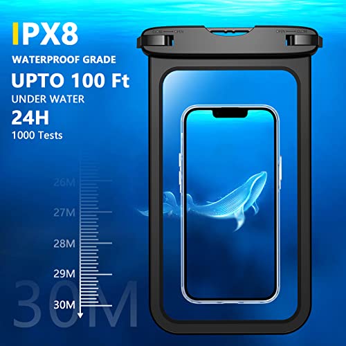 2 Pcs Waterproof Phone Pouch, [Up to 10" Large] Universal IPX8 Waterproof Cell Phone Case Dry Bag with Lanyard for iPhone 16 Pro Max/16E/15/14/13,Galaxy S25 Ultra/S24/S23 for Vacation -Black