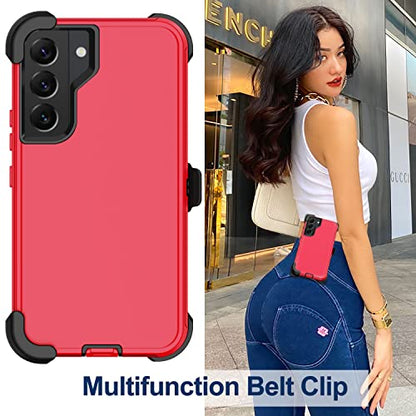 for Samsung Galaxy S22 Case with Belt Clip Holster, 2X Screen Protector, [Military Grade Protection] Heavy Duty Full Body Shockproof Dust-Proof Rugged Protective Cover for Samsung S22 5G Red - color: Red