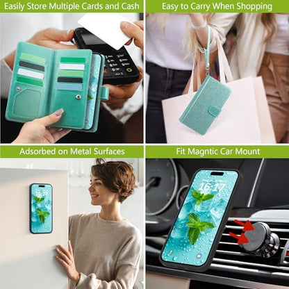 Varikke for iPhone 13 Pro Case Wallet Magnetic Detachable Bling, Mint Green - color: (Standard) Mint, size: iPhone 13 Pro 6.1"