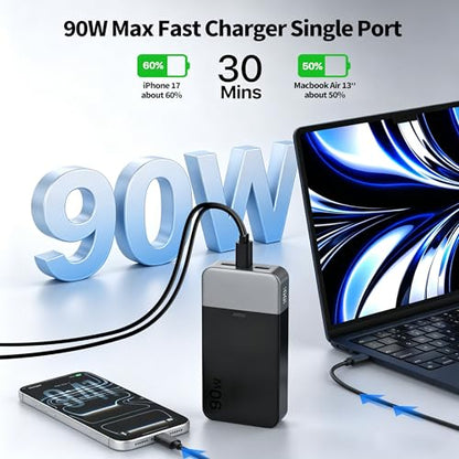 JUOVI Laptop Power Bank 90W 20000mAh Portable Charger - color: Black
