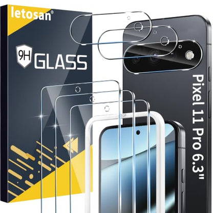 letosan 3 Pack for Google Pixel 11 Pro Screen Protector Tempered Glass + 3 Pack Camera Lens Protector, Military Grade Shatterproof, 9H Hardness, Fingerprint Unlock,Case Friendly 6.3 Inch - size: Pixel 11 Pro 6.3 Inch