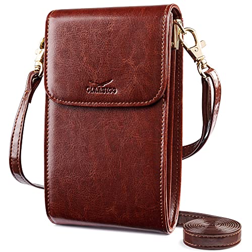 Classico Small Crossbody Phone Purse for Women - Crossbody Bag Wallet for Phone, Cards, Accessories - color: Coffee