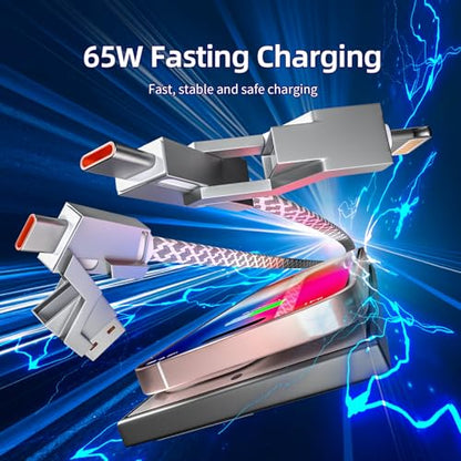 4 in 1 Charging Cable Fast Charging 66W with E-Mark Chip, Carplay - color: Silver, size: 4FT 1Pack