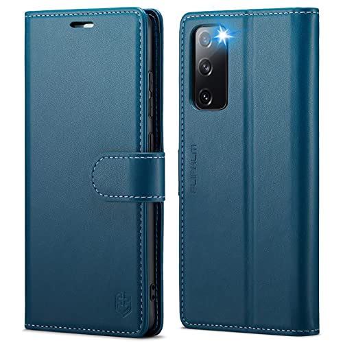 FLIPALM Wallet Case for Samsung Galaxy S20 FE 5G, Blue | Card Holder, RFID Blocking, PU Leather Folio Flip, Kickstand, Protective Shockproof Cover - color: Blue
