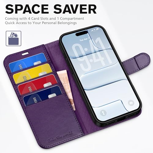 TUCCH Wallet Case for iPhone Air (6.5") 2025, 4 Card Holders, Deep Purple | RFID Blocking, Viewing Stand, Shockproof TPU Shell, PU Leather, Magnetic Closure, Protective Folio Flip Cover - color: Deep Purple