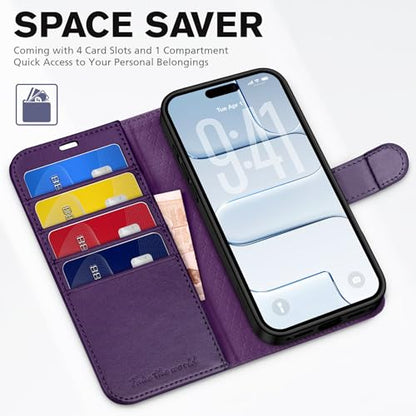 TUCCH Wallet Case for iPhone Air (6.5") 2025, 4 Card Holders, Deep Purple | RFID Blocking, Viewing Stand, Shockproof TPU Shell, PU Leather, Magnetic Closure, Protective Folio Flip Cover - color: Deep Purple