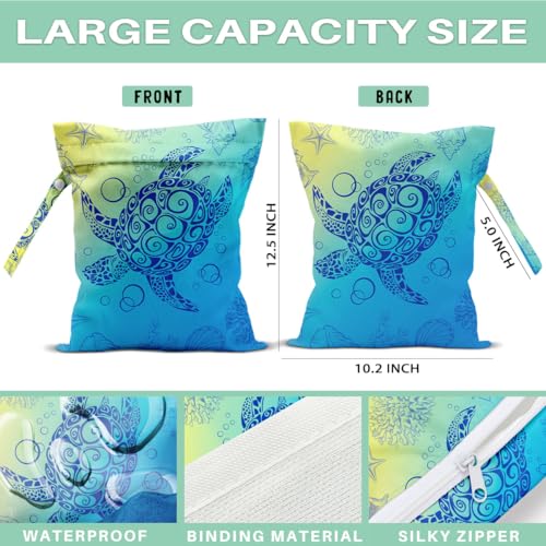 2-Pack Reusable Waterproof Wet Bags, Sea Turtle & Ocean Pattern Wet Dry Bag, Leak Proof Storage Pouch for Swimsuit Baby Clothes Travel Diaper Bag - color: Turtle1