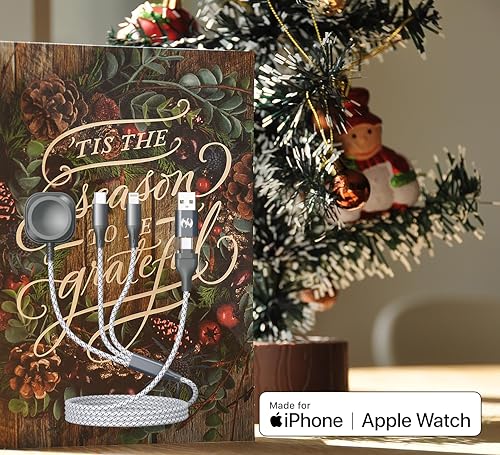 Apple Watch Charger 3 in 1 Multi Charging Cable 4FT Apple MFi Magnetic - color: Grey/Silver, size: 4ft