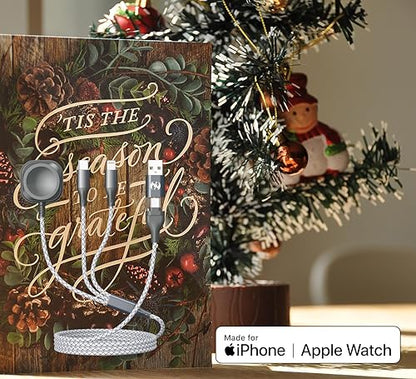 Apple Watch Charger 3 in 1 Multi Charging Cable 4FT Apple MFi Magnetic - color: Grey/Silver, size: 4ft
