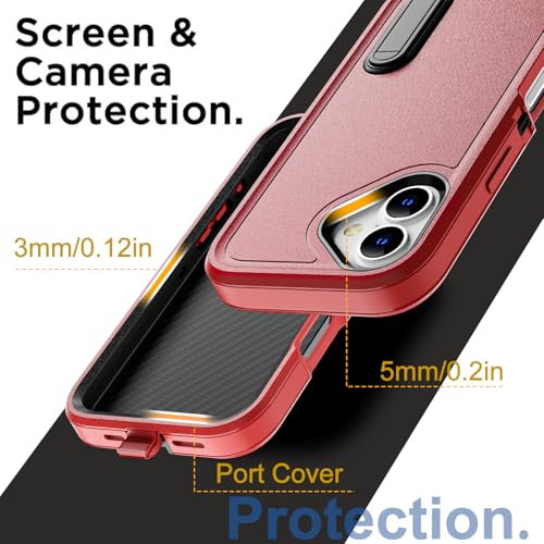 AICase for iPhone 16 Case with Built-in Stand,Tripe Layer Heavy Duty Drop Protection Full Body Rugged Shockproof Military Protective Tough Durable Phone Cover for iphone16 6.1"_4 - color: Red/black with Built-in Stand