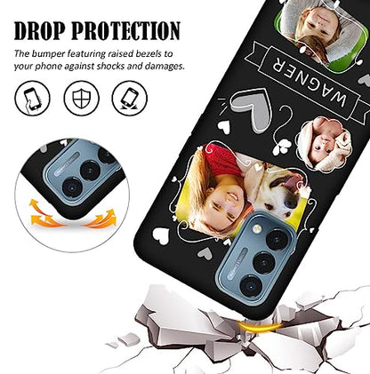 Custom Phone Case for OnePlus Nord N200 5G - Personalized Photo Case Picture Bumper Silicone Customized Case Soft Matte Candy Cases Protective Phone Cover Xmas Gift Black for Kids Child - color: Black 08 - Cute Drawing, 3 Photos Name
