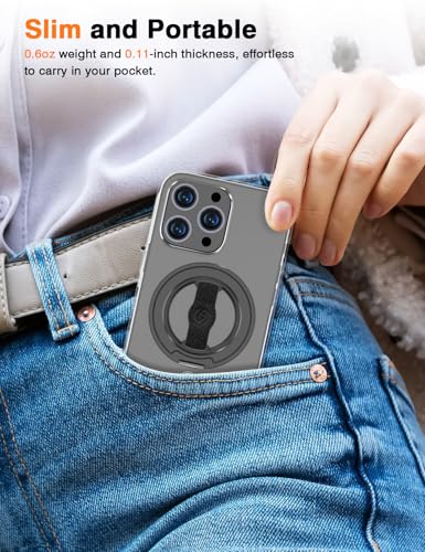 Airloop Pro for MagSafe Phone Grip Stand with Finger Strap - [Upgrade Secure Hinge] 360° Rotation Removable Magnetic Ring Holder Kickstand Loop for iPhone 17, 16, 15, 14, 13, 12 Series - color: Dark Black