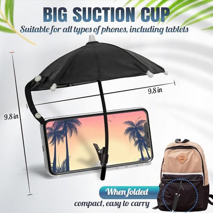 Phone Umbrella for Sun, Clip-On Phone Sun Shade, Universal Fit - color: Black