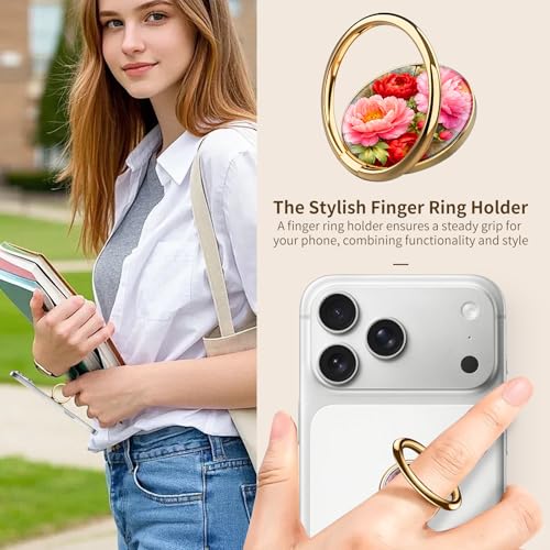 Cell Phone Ring Holder, Cute Phone Ring Grip Stand, 360°Rotation Funny Metal Kickstand Finger Grip Cute Blooming Flowers - color: Cute Blooming Flowers