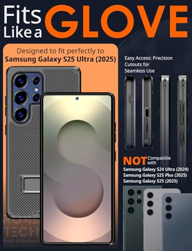 Designed for Samsung Galaxy S25 Ultra Case with Belt Clip Holster | Rugged Cover with Strong Magnet & Kickstand Heavy Duty Combo - Black - color: Black