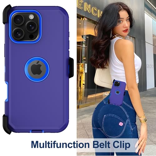 for iPhone 16 Pro Max Phone Case,Military Grade Drop Protection Cell Phone Cover with Belt Clip Holster Stand,Screen Protector x2 Rugged Kickstand for iPhone 16 Pro Max Case 6.9” (Blue) - color: Blue