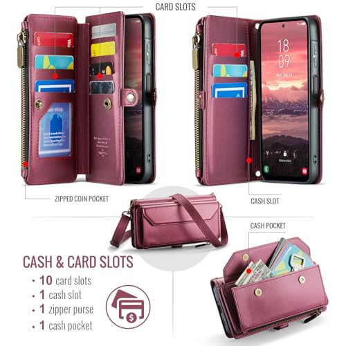 Asuwish Phone Case for Samsung Galaxy A17 5G Zipper Wallet Cover with Tempered Glass Screen Protector and Leather Flip RFID Blocking Credit Cash Card Holder Stand Cell A 17 17A 4G Women Girls Wine Red - color: Wine Red