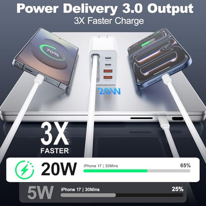 40W Retractable USB-C Wall Charger, 5-in-1 Retractable Phone Charger